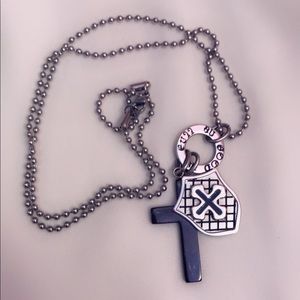 Stainless steel cross and shield necklace